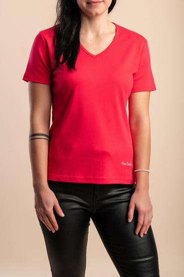 Cotton T-shirt with "V" neckline, pink