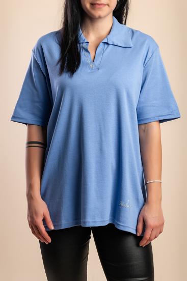 Cotton T-shirt with collar, light blue