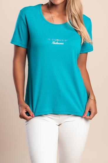T-shirt with round neck, turquoise