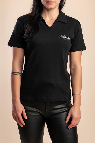 Cotton Polo Top, Black