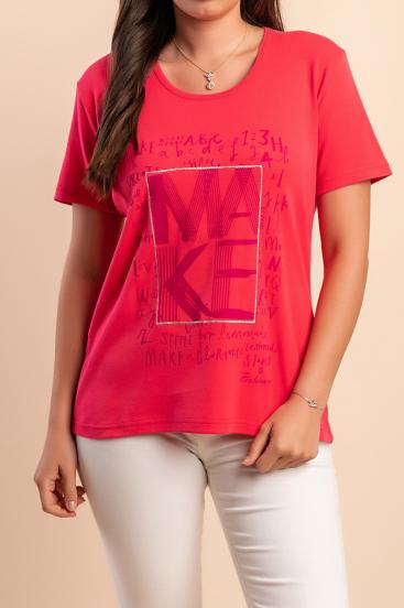 Cotton T-shirt with round neck, pink