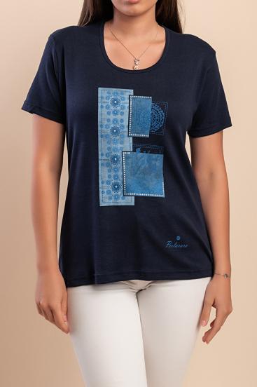 Cotton T-shirt with print, dark blue