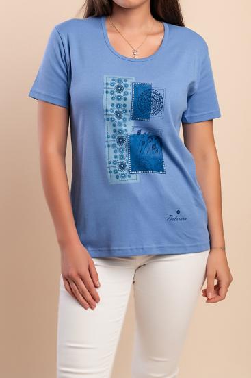 Cotton T-shirt with print, blue