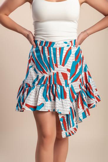 Printed cotton mini skirt, blue
