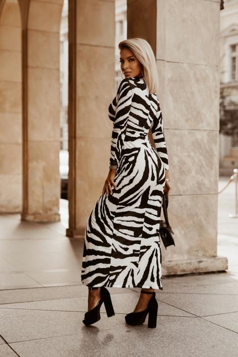 Elegant maxi dress with zebra print Cadiza, black and white
