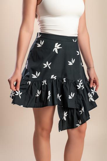 Printed cotton mini skirt, black