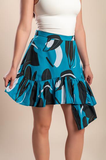 Printed cotton mini skirt, blue