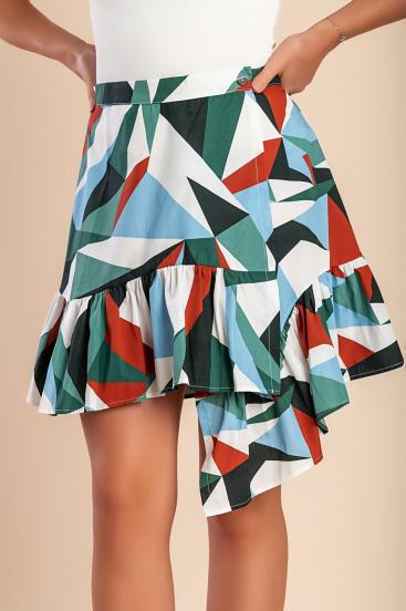Cotton mini skirt with print, multicolored