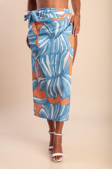 Cotton pareo with print, blue