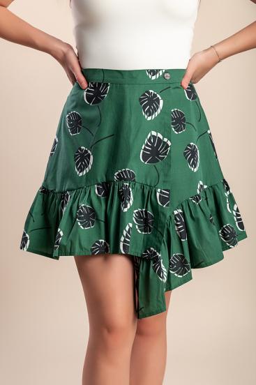 Printed cotton mini skirt, green