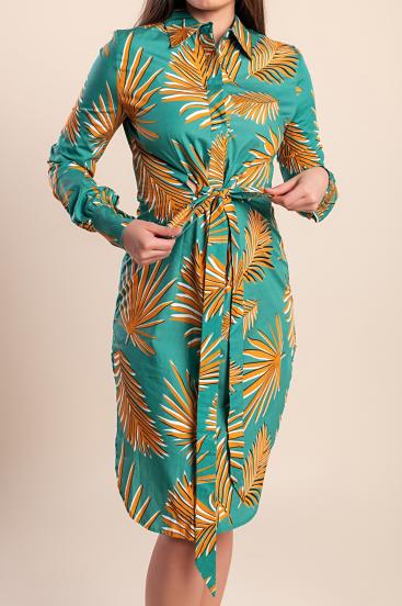 Printed shirt dress, green