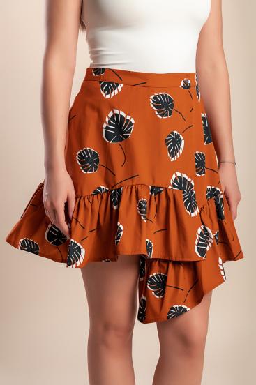 Printed cotton mini skirt, orange