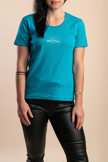 Cotton T-shirt with decorative detail, turquoise