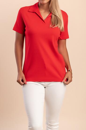 Plus size cotton shirt with collar, red