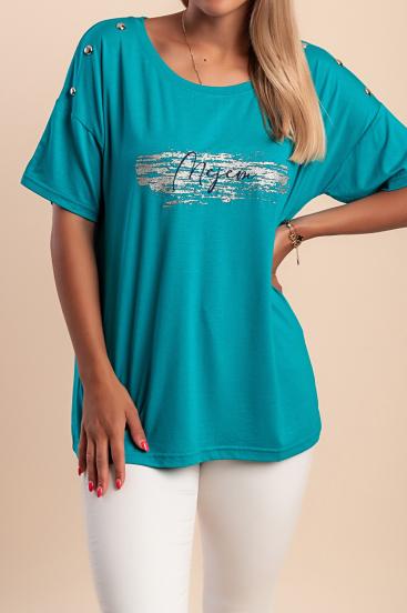 T-shirt with decorative rivets, turquoise