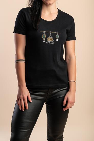 Cotton T-shirt with print, black