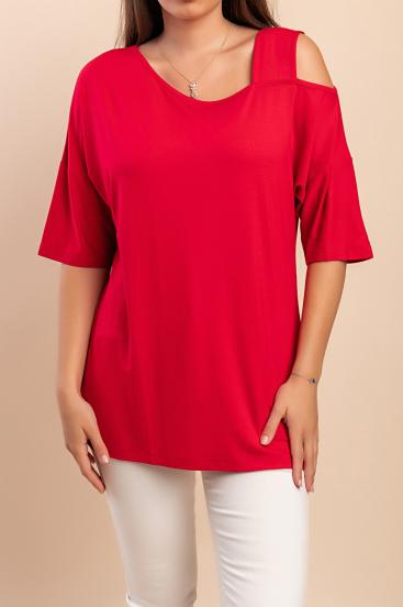 T-shirt with asymmetric neckline, red