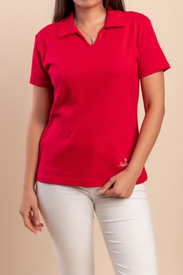 Cotton T-shirt with collar, red
