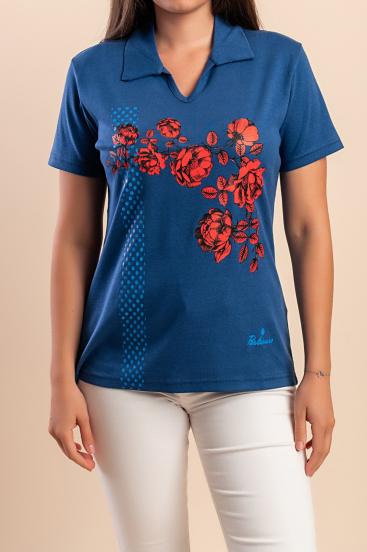 Cotton T-shirt with print, blue