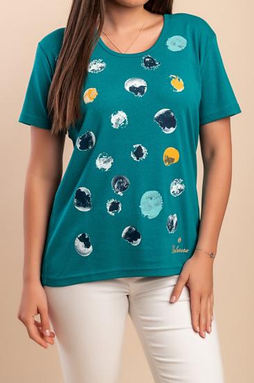 Cotton T-shirt with print, petrol