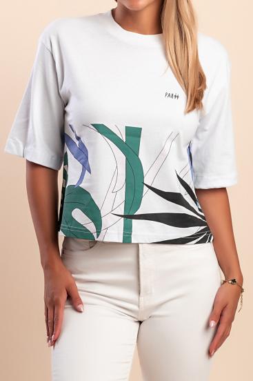 Cotton T-shirt with print, white