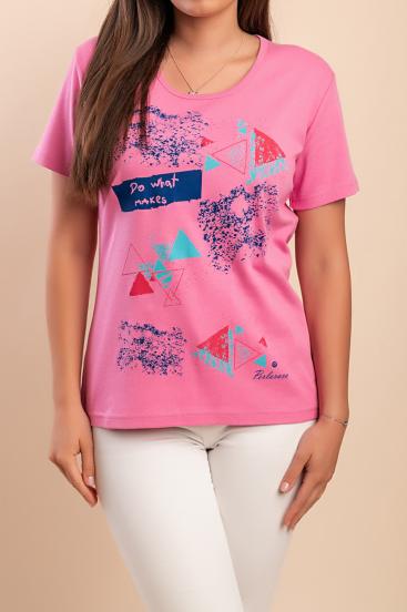 Cotton T-shirt with print, light pink