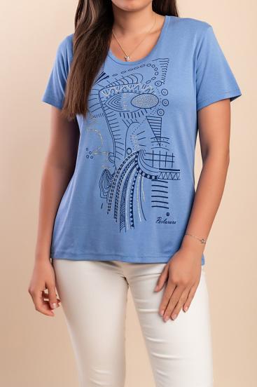 Cotton T-shirt with print, blue