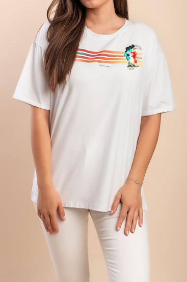Cotton T-shirt with print, white