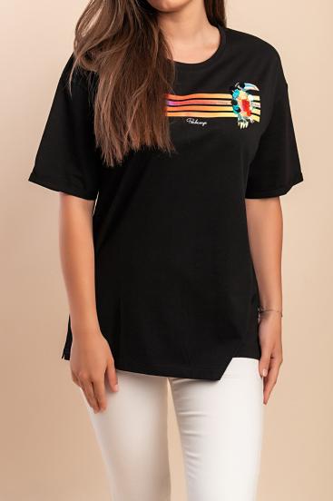 Cotton T-shirt with print, black