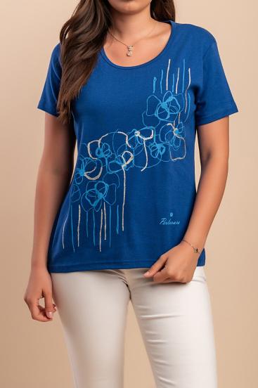 Cotton T-shirt with print, royal blue