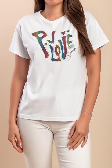 Cotton T-shirt with print, white