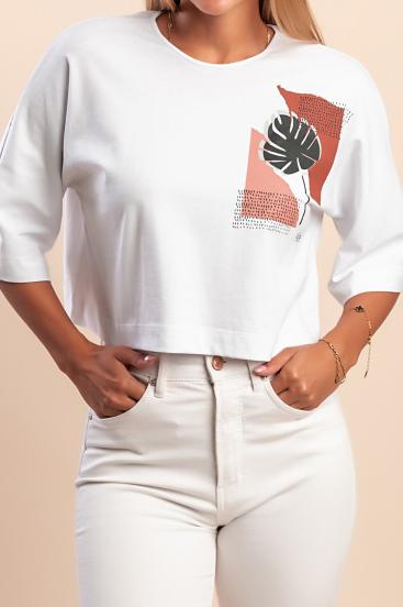 Cotton T-shirt with print, white