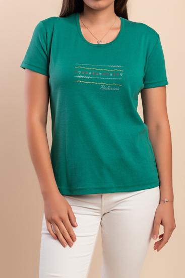 Cotton T-shirt with round neck, green