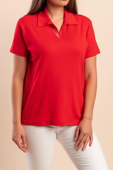 Cotton T-shirt with collar, red