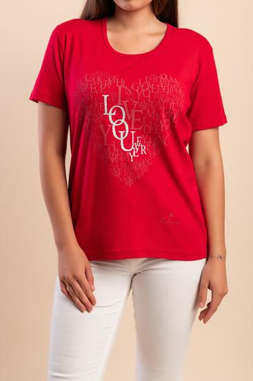 Cotton T-shirt with print, red