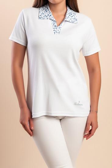 Cotton T-shirt with collar, white