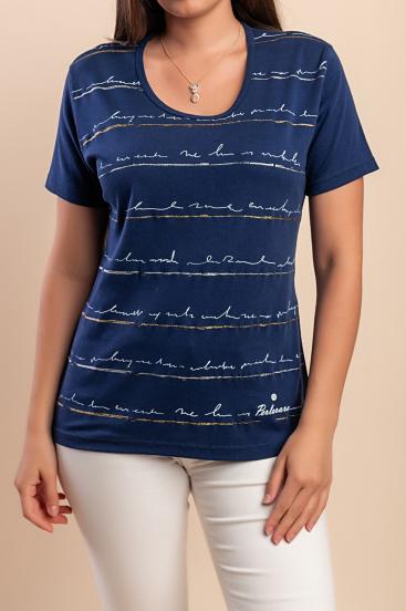 Cotton T-shirt with print, dark blue