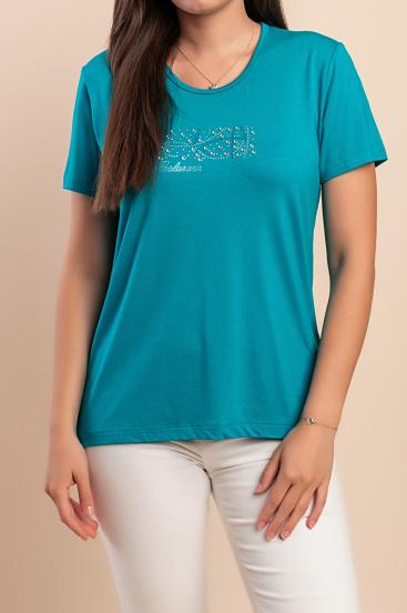Cotton T-shirt with print, turquoise