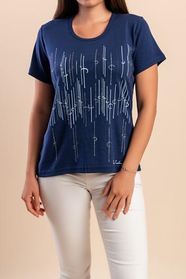 Cotton T-shirt with print, dark blue
