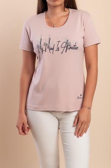 Cotton T-shirt with print, light pink