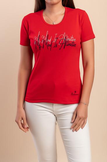 Cotton T-shirt with print, red
