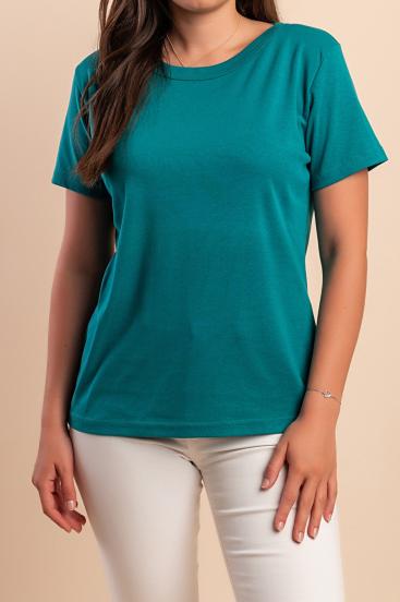 Cotton T-shirt with round neck, turquoise