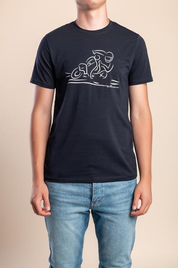 Men's cotton T-shirt with print, dark blue