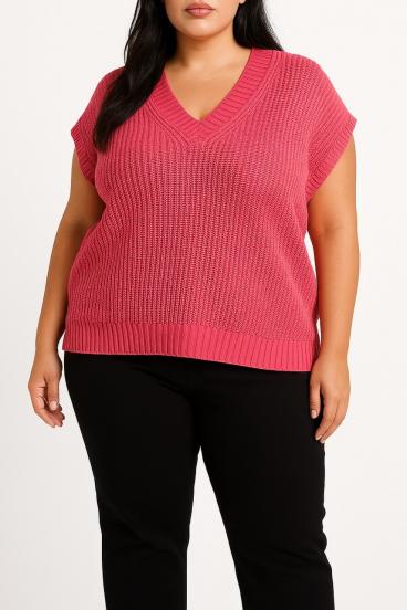 Plus size knitted sleeveless vest, fuchsia