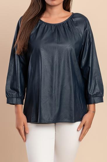 Faux Leather blouse, Dark Blue
