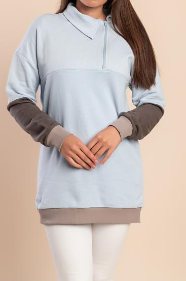 Cotton sweatshirt with zip, light blue