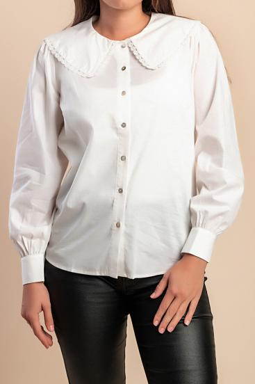 Cotton shirt with collar, white