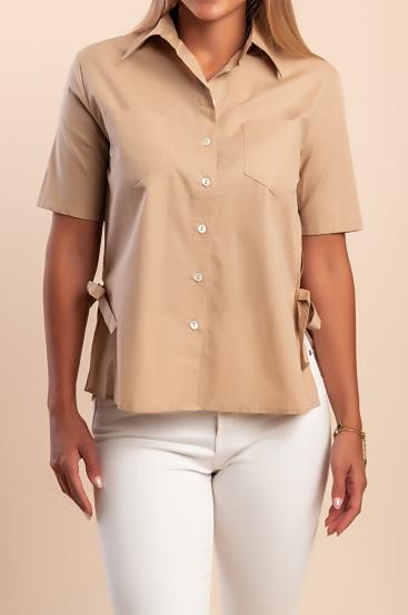 Short-sleeved cotton shirt, beige