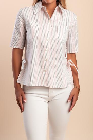 Cotton shirt with striped print, white