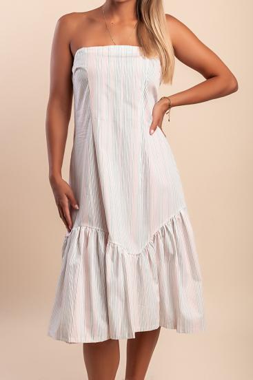 Cotton midi dress with striped print, white
